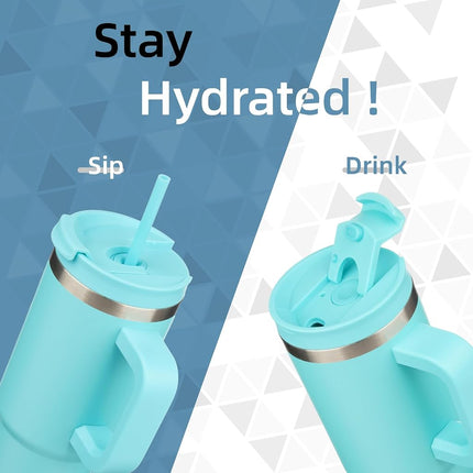 Gobelet Konokyo 40 oz avec poignée et 2 pailles, bouteille d'eau isotherme avec couvercle 2 en 1, tasse de voyage en acier inoxydable, turquoise