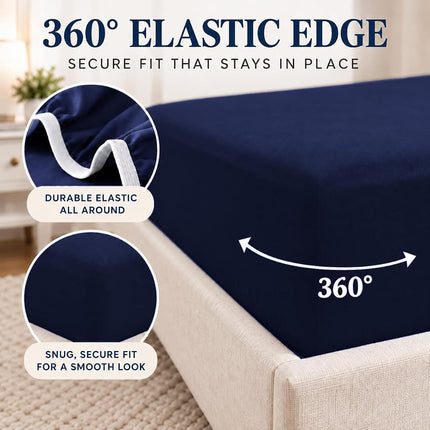 Cathay Luxury Silky Soft Polyester Single Fitted Sheet, King Size, Navy Blue