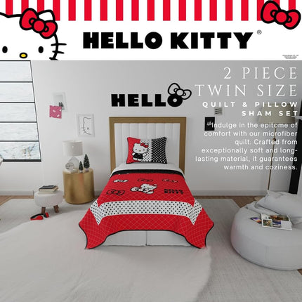 Franco Sanrio Hello Kitty Kids Bedding Super Soft Cozy 2 Piece Twin Coverlet Quilt and Sham Set, (Officially Licensed Product)