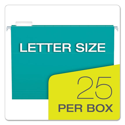 Pendaflex 81616 Recycled Colored Hanging File Folders, Letter, 1/5 Cut Tabs, Aqua, 25/box