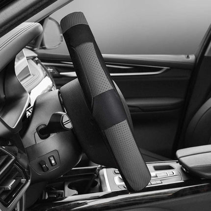 Funda de volante de cuero auténtico FH Group Universal Fit Deluxe de grano completo, compatible con la mayoría de coches, SUV y camiones, gris y negro