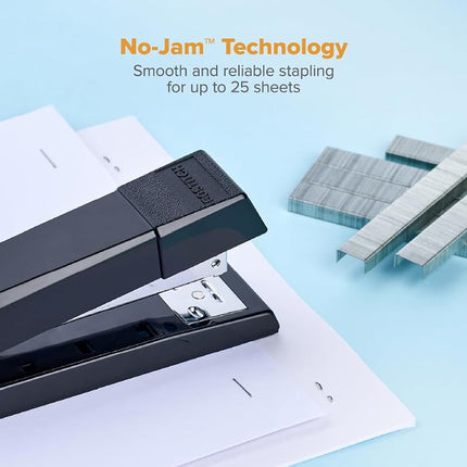 Bostitch Office Stapler, No-Jam Premium for Desktop, Includes 1,250 Staples, Full-Strip, 25 Sheet Capacity, Black
