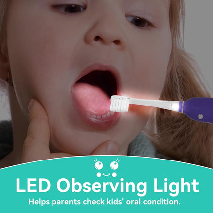 SEAGO Kids Electric Toothbrushes Rechargeable for Toddler with Magnetic Charging, LED Observing Light, 8 Toothbrush Heads for Ages 2-4-6 Boys Girls (Purple)