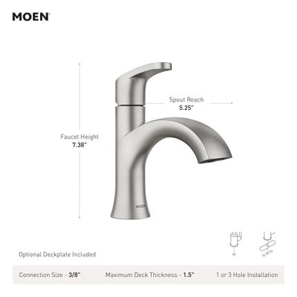 Moen Karis One-Handle Bathroom Sink Faucet, One Hole Lavatory Faucet with Drain Assembly and Optional Deck Plate, Chrome, 84346