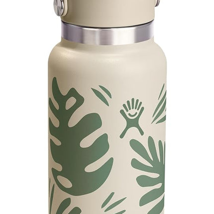 Hydro Flask Water Bottle - Insulated Stainless Steel - Wide Mouth Flex Straw Lid, Non Spill, Leakproof and Refillable in 32 Oz Botanical Bliss Coconut