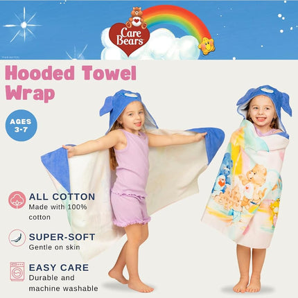 Care Bears Retro Kids Super Soft Bath/Pool/Beach Soft Cotton Terry Hooded Towel Wrap, 24 in x 50 in, (Officially Licensed Product) By Franco