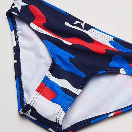 Kanu Surf Girls' Addie UPF 50+ Beach Sport Racer Bikini 2-Piece Swimsuit, American Dream Flag, 8