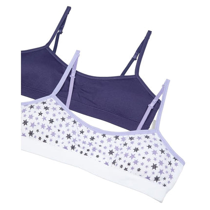 Hanes Maidenform Girls Seamless Ruched Crop Bra, Purple Distressed Star/Timeless Purple, X-Large