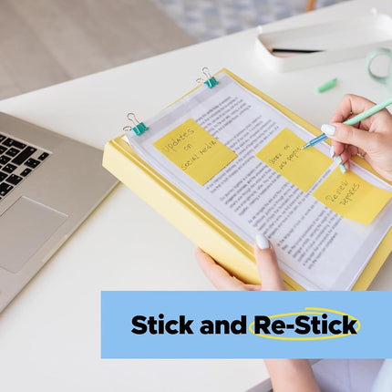 Post-it 100% Recycled Paper Super Sticky Notes, 2X The Sticking Power, 3x5 in, 12 Pads/Pack, 70 Sheets/Pad, Canary Yellow(655R-12SSCY)