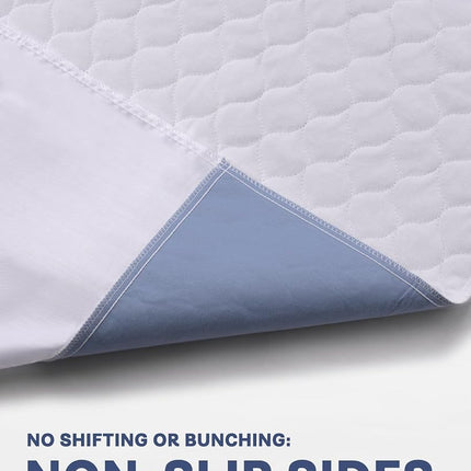 Saddle Style Washable Bed Pad for Incontinence, Waterproof and Reusable Underpad with Tuck-in Sides, Leakage & Sweat Mattress Protector for Adults, King 36x72 inch Bed Pads (2 Count,White)