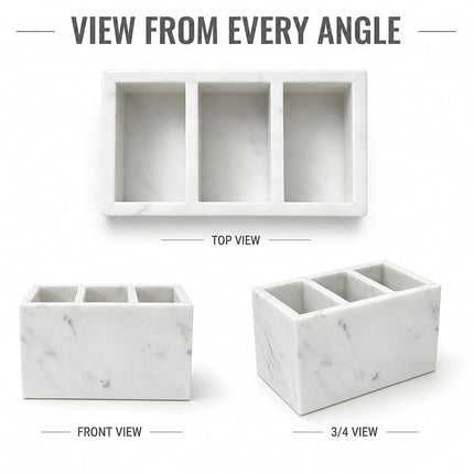 SIRIZEN-DIVING - Marble Pen Holder White Stone Rectangle Desk Organizer for Office Study (White 3 Layers)