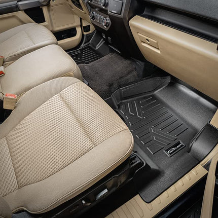 SMARTLINER Custom Fit Floor Mats 2 Row Liner Set Black Compatible with 2021-2023 Ford F-150 SuperCrew Cab with 1st Row Bucket Seats & 2nd Row Under Seat Storage