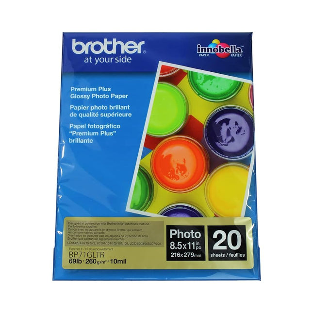 Brother Glossy Inkjet Paper, 8.5 x 11 Inches, 20 Sheets (BP71GLTR) - Retail Packaging