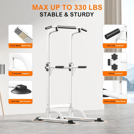 DONIUZ Power Tower Pull Up Bar and Dip Station, Multi-Function Home Gym, Strength Training Fitness Equipment, Height Adjustable(WHITE)