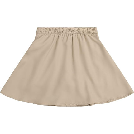 Falda Patinadora Tipo Scooter Escolar de Uniforme para Niñas IZOD con Tiro Elástico y Pantalón Corto Integrado, Pretina de Punto y Bolsillos Funcionales, Resistente a las Arrugas, Caqui Patinadora, 12
