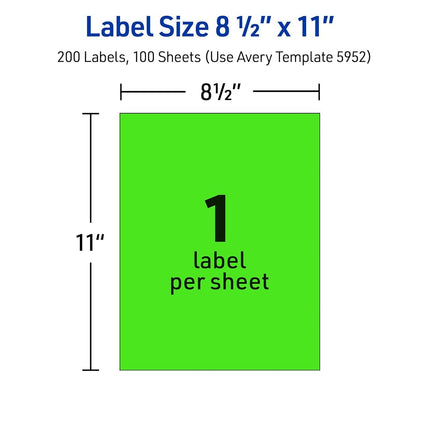 Etiquetas de envío de neón Avery para impresoras láser, 8-1/2" x 11", 100 etiquetas verdes (5940)