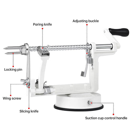 Apple Peeler Corer, Long Lasting Chrome Cast Magnesium Alloy Apple Peeler Slicer Corer with Stainless Steel Blades and Powerful Suction Base for Apples and Potato(White)