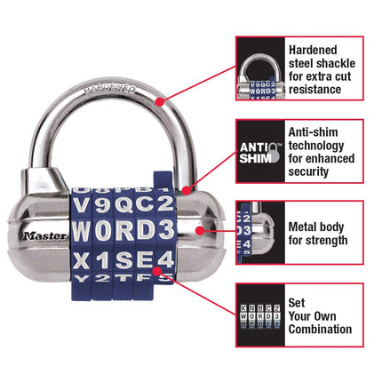 2-1/2in (64mm) Wide Set Your Own Word Combination Padlock with Interchangeable, Removable Dials; Black; 3 pk. 1534EC3