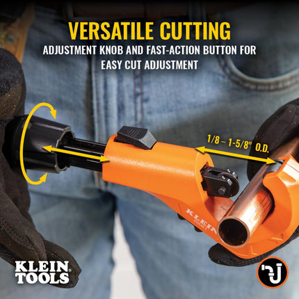 Klein Tools 50061 Quick-Adjust Tubing Cutter, 1-5/8-Inch O.D. Cutting Capacity for Copper and Aluminum, Compact, Retractable Telescoping Deburring Tool