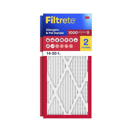 Filtrete 14x30x1 Air Filter, MPR 1000, MERV 11, Micro Allergen Defense 3-Month Pleated 1-Inch Air Filters, 2 Filters
