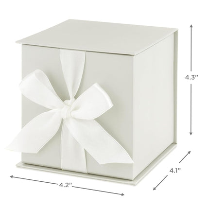 Hallmark Small Gift Box with Bow and Shredded Paper Fill (Cream White 4 inch Gift Box) for Weddings, Bridal Showers, Graduations, Birthdays, Bridesmaids Gifts, All Occasion
