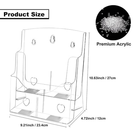 2 Pack Acrylic Brochure Holder 8.5 x 11 in, 2 Tier Brochure Display Stand with Removable Divider for 4 x 9 in Trifold Pamphlets, acrylic flyer holder 8.5 x 11 Stands for Flyer, Pamphlet, Magazine