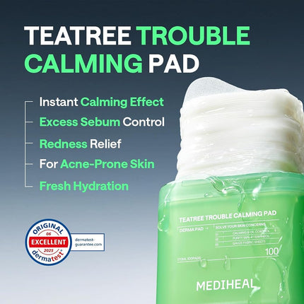 MEDIHEAL Teatree Trouble Calming Toner Pads, Quick Soothing (100 Count)