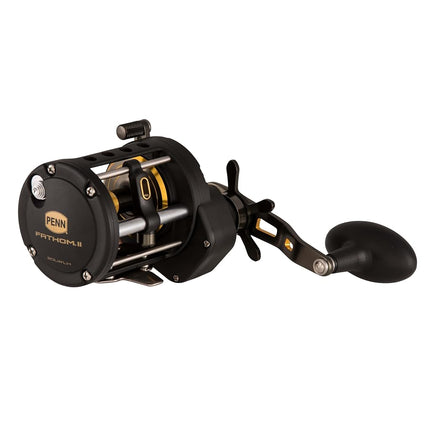 PENN Fathom® II Level Wind, Saltwater Fishing Reel, Conventional Reels, Sea - Nearshore/Lake Fishing, Shore and Kayak Fishing, Unisex, Black Gold, 20 | Left Hand