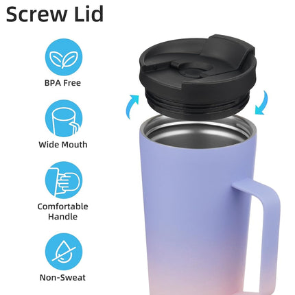 Insulated Tumbler with Handle and Straw, 26 OZ Travel Coffee Mug Stainless Steel Cup Metal Water Bottle,Pastel Sunset