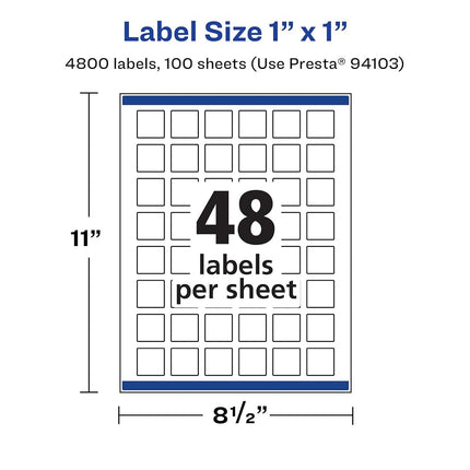Avery Matte White Square Labels with Sure Feed, 1" x 1", 4,800 Matte White Printable Labels
