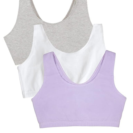 Fruit of The Loom Women's Cotton Tank Bra Ultimate Comfort & Breathable Fit Sports, Opaque, Lilac Whisper/White/Grey Heather, 44 Plus (Pack of 3)