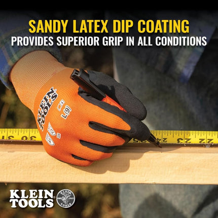 Klein Tools 60835 Gants de travail d'hiver, tricotés enduits, résistants aux coupures ANSI A1, enduits de latex sablé, doublés en polaire, compatibles écran tactile, taille M