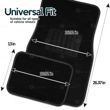 Alfombrillas ZONETECH para coche de alfombra para todo tipo de clima - Juego de 4 alfombrillas de alfombra negras para coche más almohadilla de vinilo para el talón