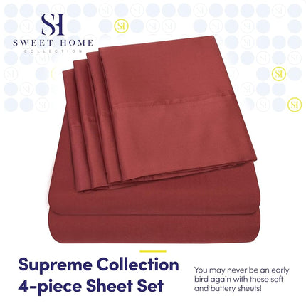 Twin XL Size Bed Sheets - 4 Piece 1500 Supreme Collection Fine Brushed Microfiber Deep Pocket Twin X-Large Sheet Set Bedding - 1 EXTRA PILLOW CASES, GREAT VALUE, Twin XL, Burgundy