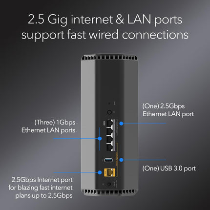 Funciones de seguridad del router WiFi 7 de doble banda NETGEAR Nighthawk (RS200) Velocidad inalámbrica BE6500 (hasta 6,5 Gbps) Cubre hasta 2500 m², 80 dispositivos, puerto de internet de 2,5 GB