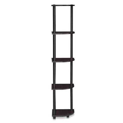 Furinno TURN-N-TUBE 5-Tier Corner Shelf, Bookcase, Dark Walnut
