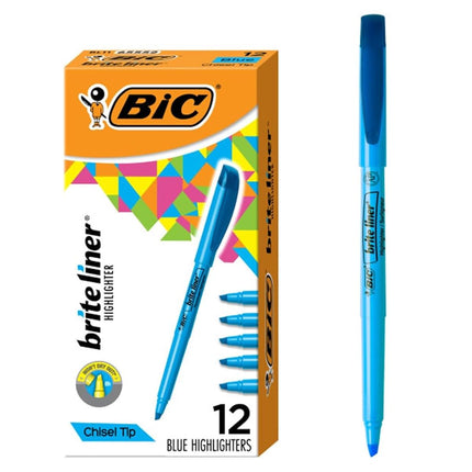 BIC - Brite Liner Highlighter, Chisel Tip, Fluorescent Blue Ink, 1 Dozen BL11-BE (12)