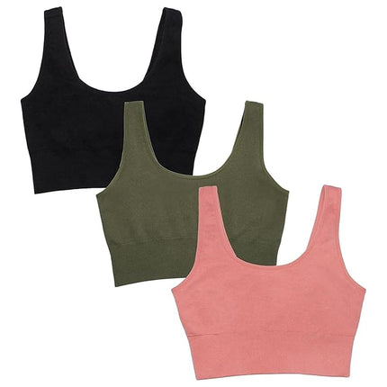 Fruit of the Loom Sujetador deportivo largo 360 Stretch para mujer, cómodo sin aros, cobertura completa sin costuras para una forma natural, Desert Dusk/Olive Night/Black, Grande