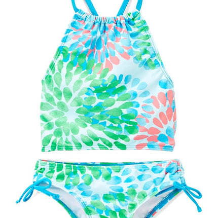 Kanu Surf Girls' Big Daisy Halter Tankini Beach Sport 2-Piece Swimsuit, Blue, 14