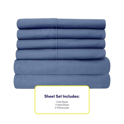 Queen Sheets Denim - 6 Piece 1500 Supreme Collection Fine Brushed Microfiber Deep Pocket Queen Sheet Set Bedding - 2 Extra Pillow Cases, Great Value, Queen, Denim