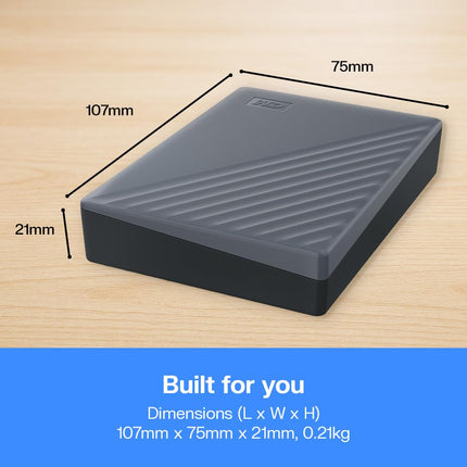WD 6TB My Passport Works with USB-C, portable external hard drive, USB 3.2 Gen 1, software for device management, backup, password protection, Works with PC, Mac, Chromebook, Gaming Consoles, Grey