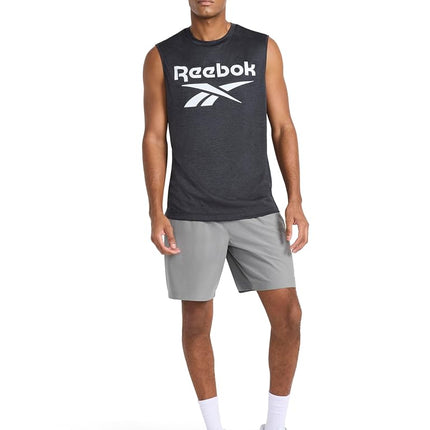 Reebok Apparel Men's Gladiator Large Logo Muscle Crewneck Tank Top, Black Heather, XL