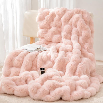 Faux Rabbit Fur Bubble Throw Blanket, Soft Fluffy 
