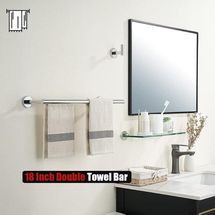 JQK Double Towel Bar Chrome, 20.5 Inch 304 Stainless Steel Thicken 0.8mm Towel Rack Bathroom, Towel Holder Polished Steel Wall Mount, Useable Length 18 Inch, TB100L18-CH