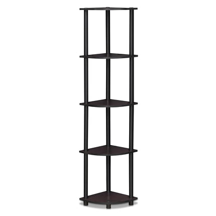 Furinno TURN-N-TUBE 5-Tier Corner Shelf, Bookcase, Dark Walnut