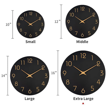 Mosewa Large Wall Clock 16 Inch Black Wall Clocks Battery Operated Silent Non-Ticking - Simple Minimalist Rose Gold Numbers Clock Decorative for Bedroom,Living Room, Kitchen,Home,Office(16" Black)
