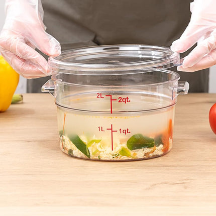 Met Lux 2 Quart Food Storage Containers, 10 Round Commercial Storage Containers - Lids Sold Separately, with Volume Markers, Clear Plastic Food Prep Buckets, Space-Saving Storage