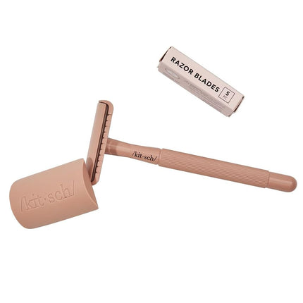 Kitsch Perfect Glide Safety Razor - Metal Handle & Stainless Steel One Blade Razor with 5 Supply Safety Razor Blade & 1 Razor Cap | No Drag Single Blade Razors for Women | Reusable Razor for Women