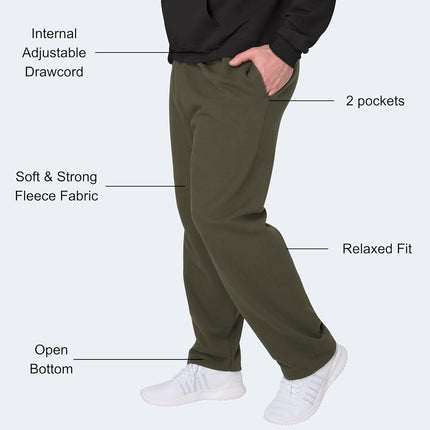 Hanes Men's, EcoSmart Fleece Sweats, Open Bottom Sweatpants, 30.5", Fatigue Green, XXL