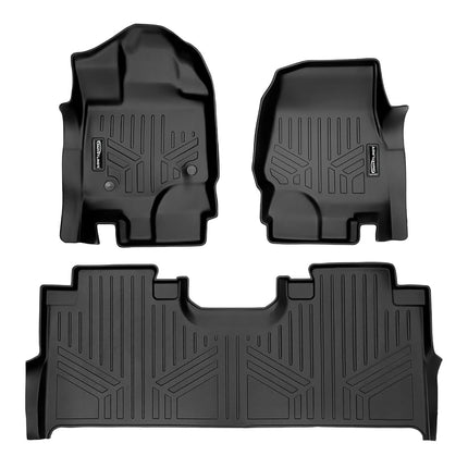 SMARTLINER Custom Fit Floor Mats 2 Row Liner Set Black Compatible with 2021-2023 Ford F-150 SuperCrew Cab with 1st Row Bucket Seats & 2nd Row Under Seat Storage